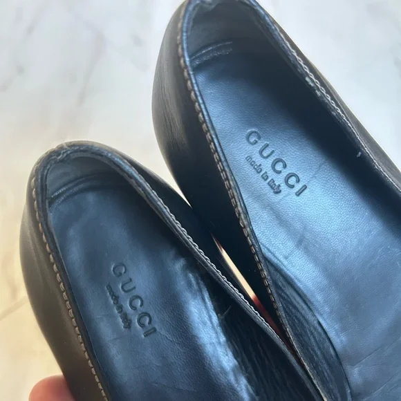 Gucci Vintage Interlocking G Black Leather Ballet Flat Stitching 37 / 6.5 - Picture 2 of 11